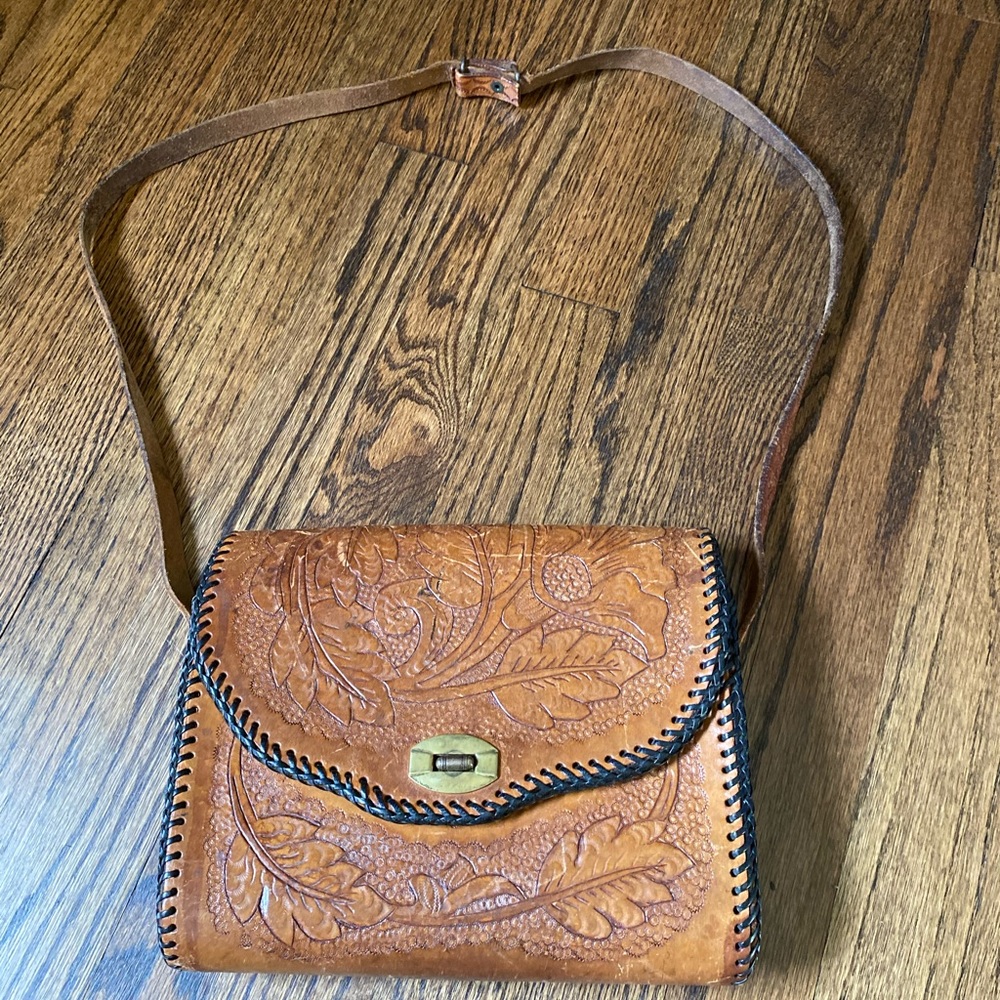 Tooled leather vintage bag